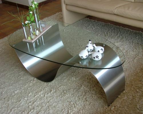 Tafels en onderstellen - Salontafel - Inox rechtlijnig geborsteld - Glas