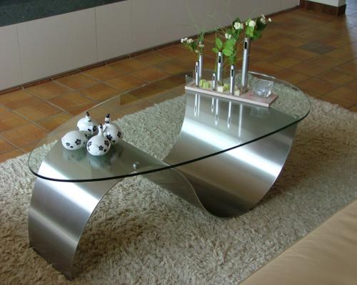 Tafels en onderstellen - Salontafel - Inox rechtlijnig geborsteld - Glas