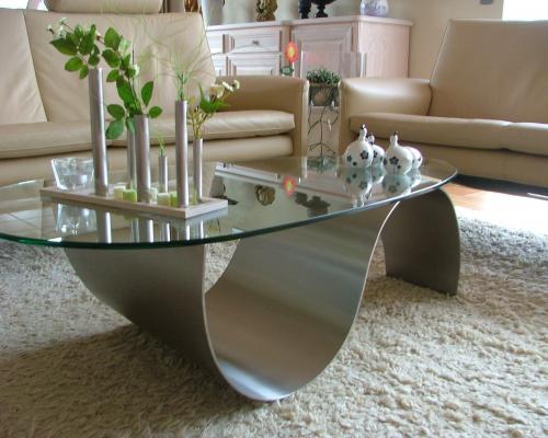 Tafels en onderstellen - Salontafel - Inox rechtlijnig geborsteld - Glas